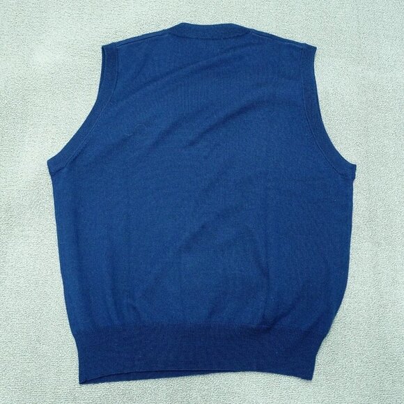 Descente 100% Wool sweater vest men size large Blue sleeveless fitted v-neck - Picture 7 of 7